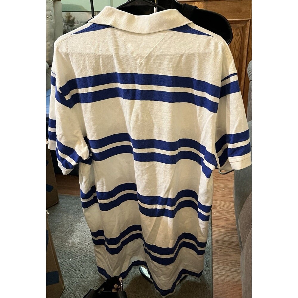 Men's Tommy Hilfiger Short-Sleeve Polo Shirt Size XL Blue Stripe - Picture 2 of 10